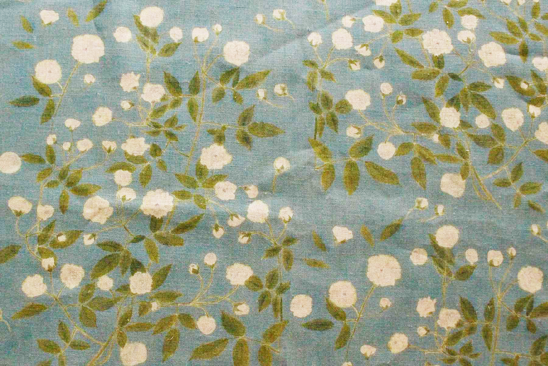 LINNET　リネンプリント　モッコウバラ<br />タ-コイズ